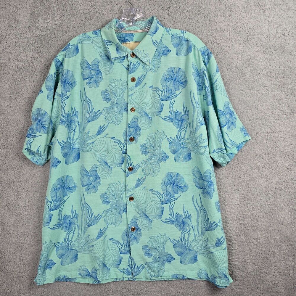 Island Republic Silk Mens Shirt Blue XL Hawaiian Short Sleeve Resort Nautical